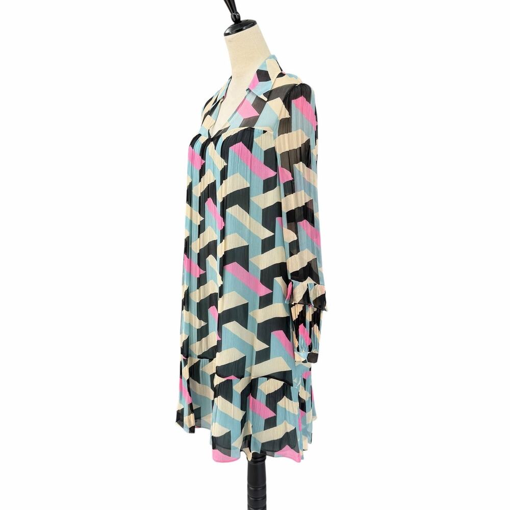 Diane von Furstenberg Heidi Geometric Rectangle Print Long Sleeve Shirt Dress - Picture 4 of 13